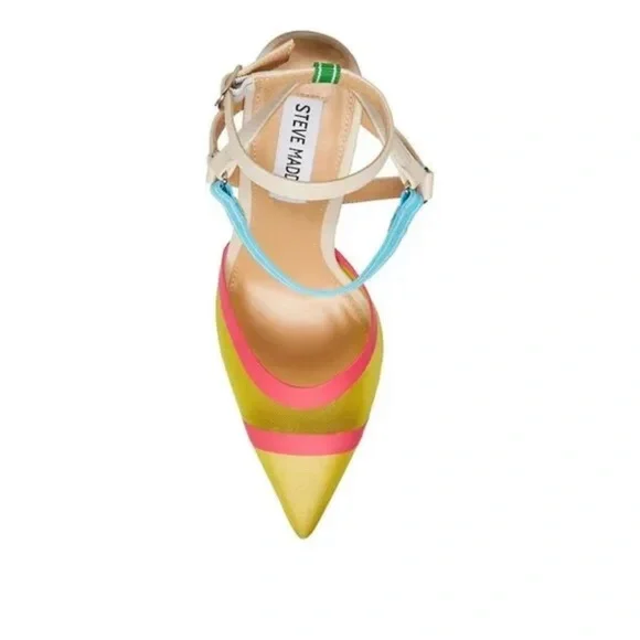 Steve Madden Aford Pointed Toe Heel Sandle In Yellow Pink Blue 8 - Picture 3 of 10